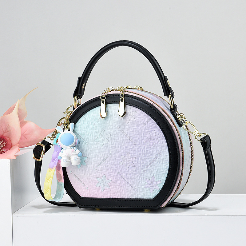 Rainbow-colored small round bag 2023 new versatile and fashionable handbag, single-shoulder manufacturer, elegant crossbody bag for foreign trade ladies Specification drawing
