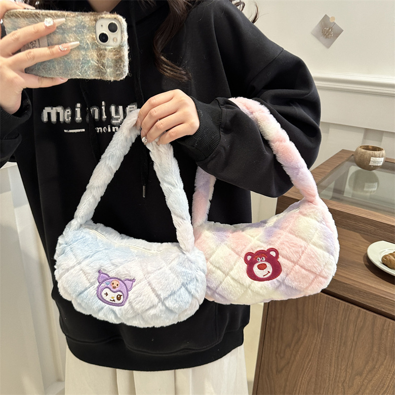 Cartoon tie-dyed hand-held armpit bag, cartoon single-shoulder grab doll, foreign trade hand-held bag, shoulder crossbody bag, factory direct sales details Picture