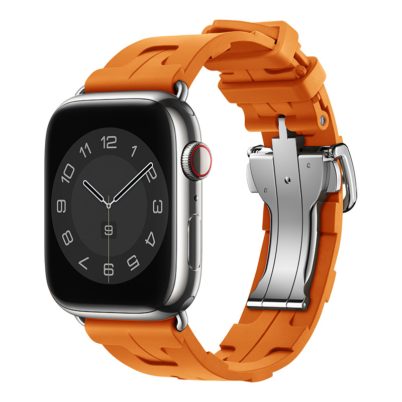 Suitable for AppleWatchS10/1-9, Hermes H-patterned butterfly stainless steel clasp silicone Apple watch strap Item Picture