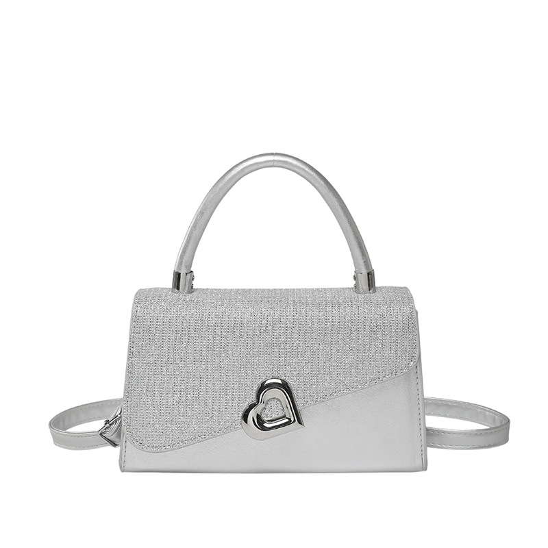 New European and American dinner style, stylish 2025 patchwork summer large-capacity ladies' heart-shaped decoration hand-held crossbody small square bag Item Picture