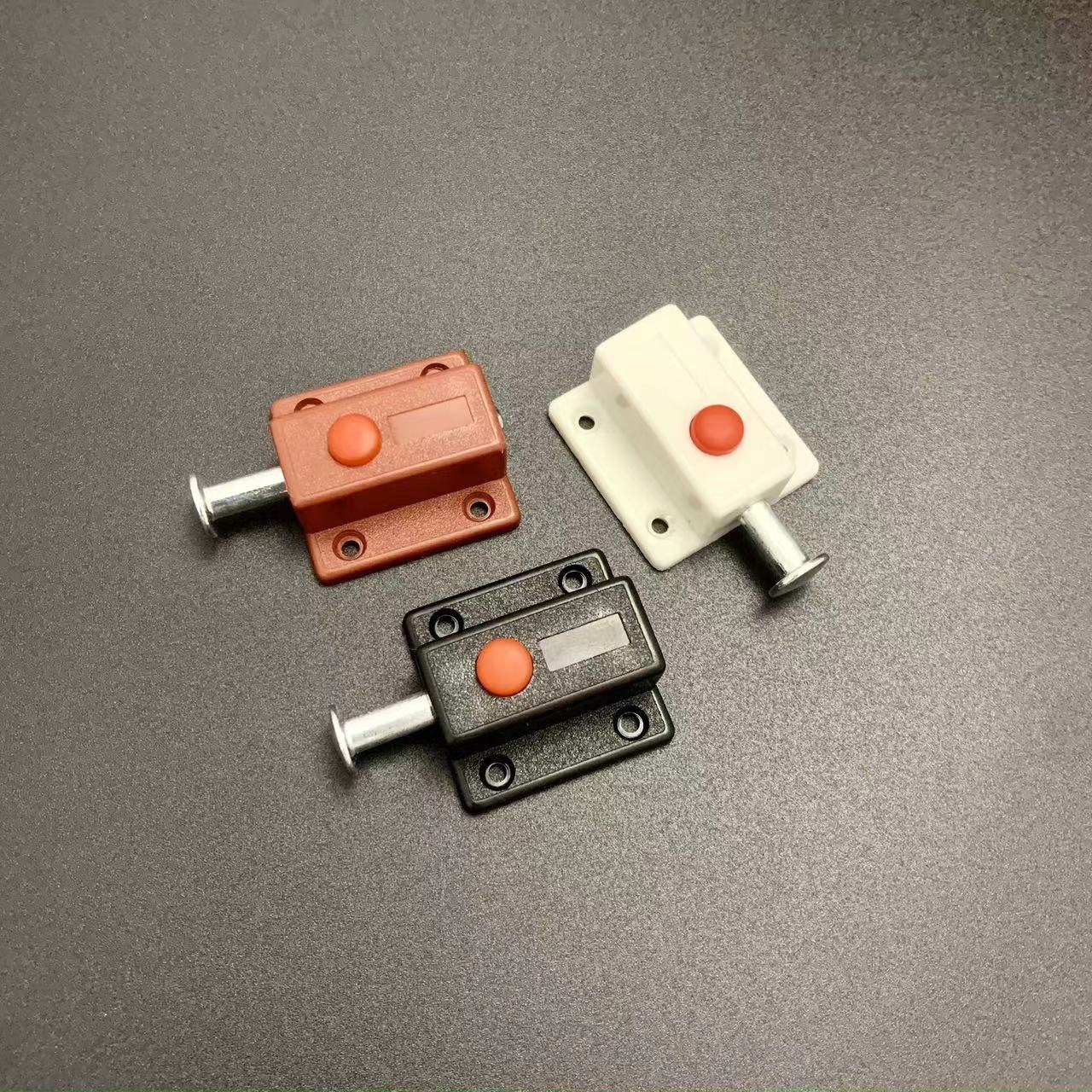 Thickened furniture hardware plastic automatic button latch with cover cabinet door fully automatic plastic spring latch manufacturer full figure