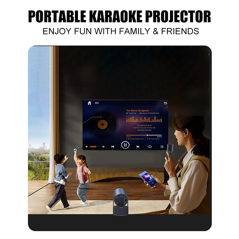 HY300pro comes with a built-in microphone, projector, home karaoke all-in-one machine, bedroom wall projection, KTV high-definition projector details Picture
