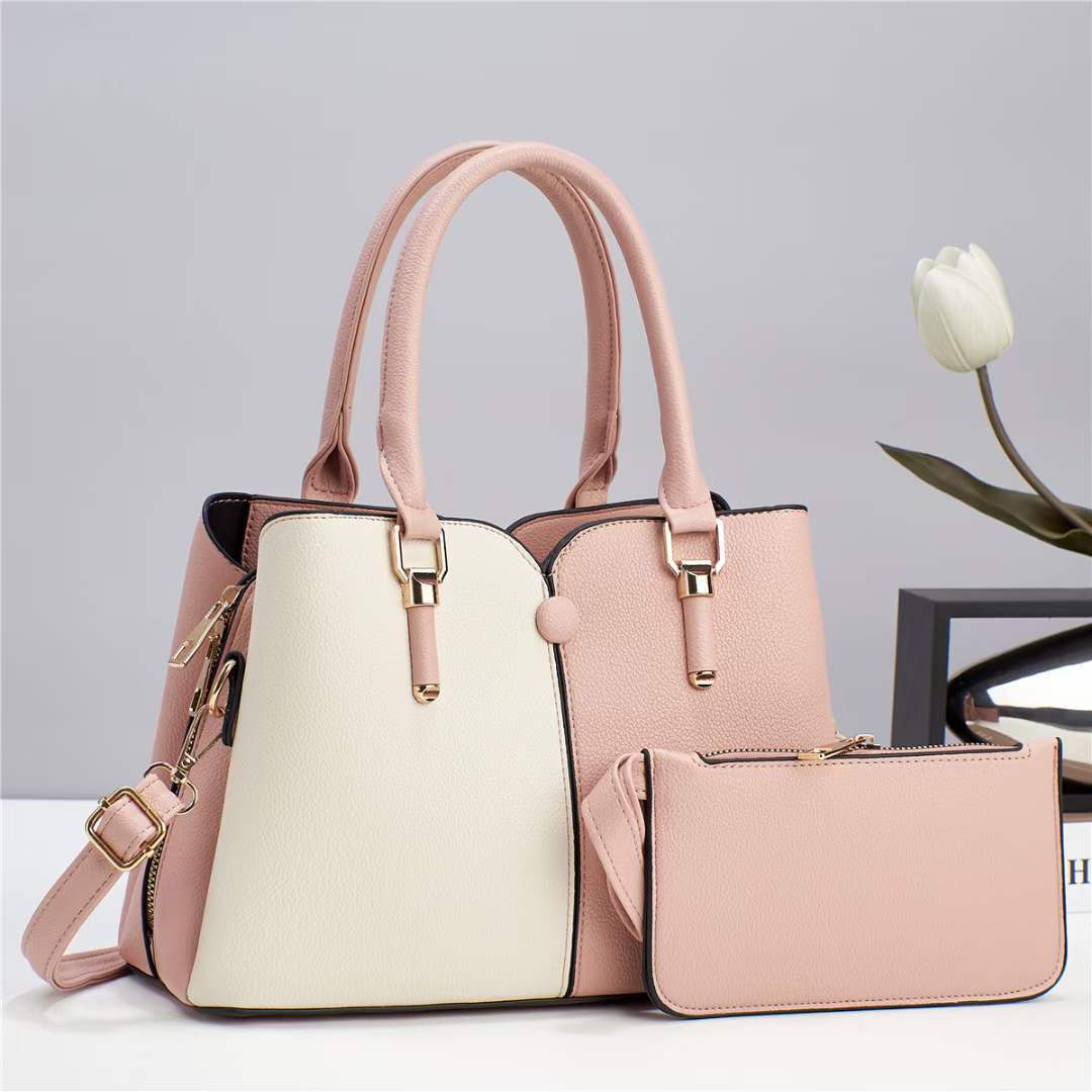 A new two-piece set of fashionable women's bags with contrasting colors, a single-shoulder crossbody bag and a multi-layered large-capacity handbag for women full figure