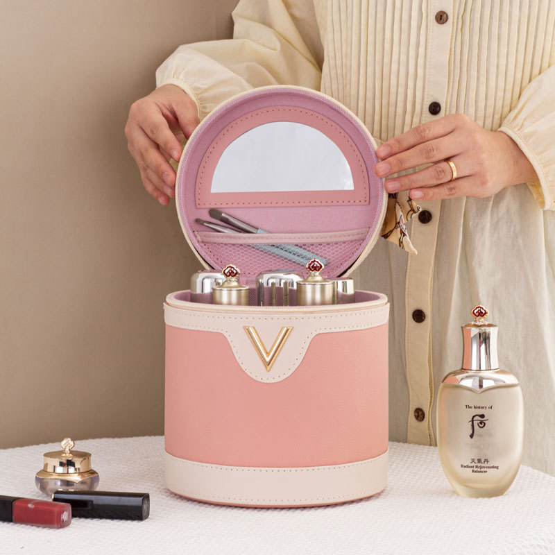 Lychee-patterned bucket cosmetic bag, large capacity, high appearance level, portable pu cosmetic case, multi-functional waterproof hand-held full figure