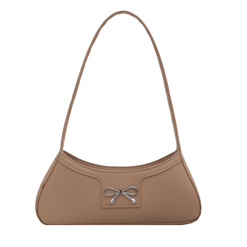 Fashion Bow 2025 solid color new Korean-style trendy and stylish commuter single-shoulder underarm baguette bag for women Item Picture