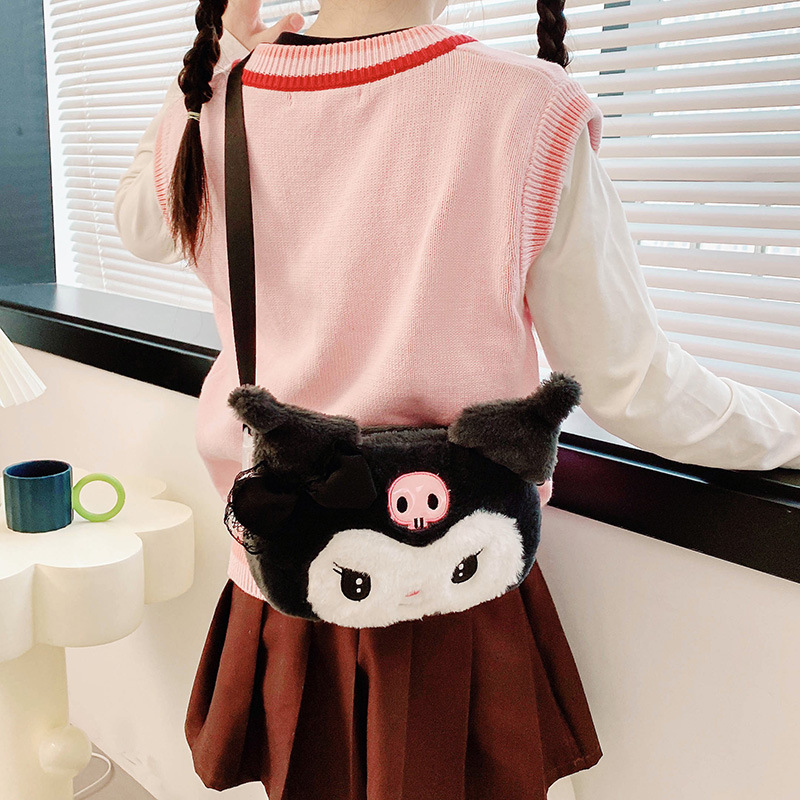 New cartoon hand-held crossbody single-shoulder doll plush toy bag, children's claw machine doll, doll gift wholesale style Specification drawing