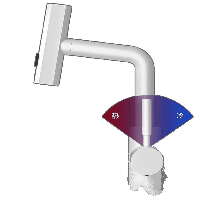 White undermount basin, universal pull-out rain waterfall, cold and hot washbasin, household bathroom washbasin, faucet Item Picture