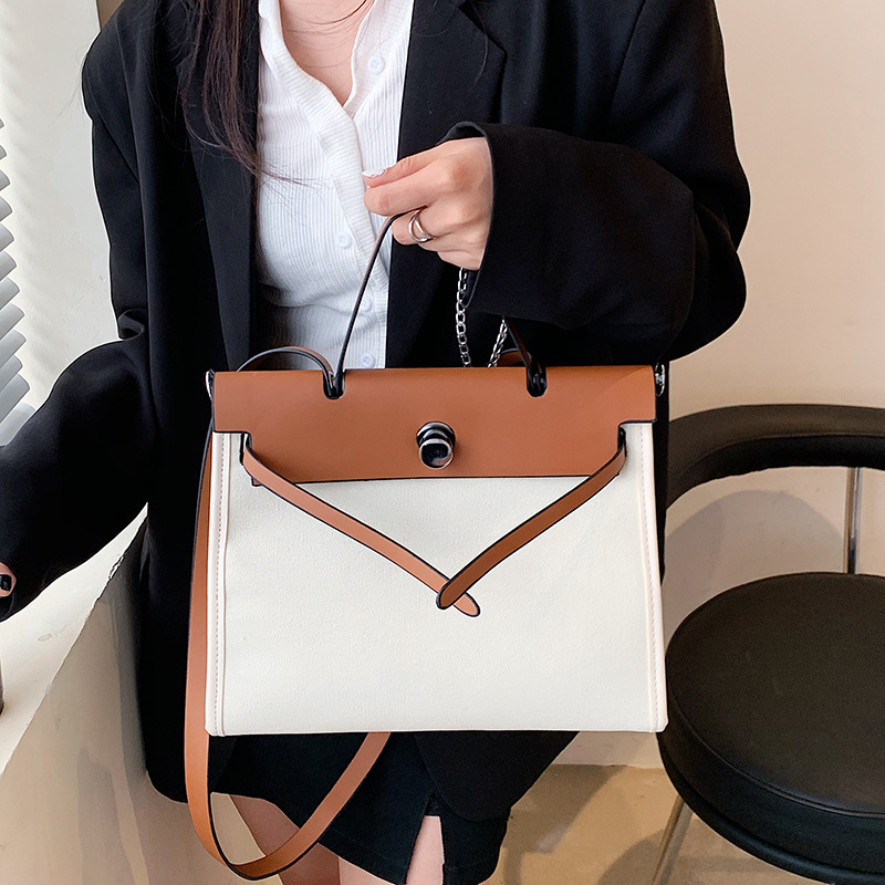Cross-border European and American fashion tote bag, new canvas women's bag, retro briefcase, handbag, single-shoulder crossbody bag full figure