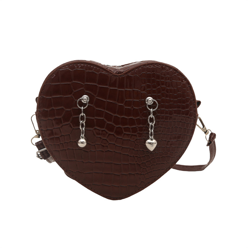 Spring 2025 new fashionable crocodile pattern hand-held heart-shaped bag, sweet and cool style, trendy and versatile single-shoulder crossbody bag Item Picture