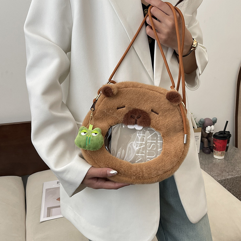 New Capibara see-through crossbody bag, girlish heart, loose change key bag, claw machine doll exchange factory wholesale full figure