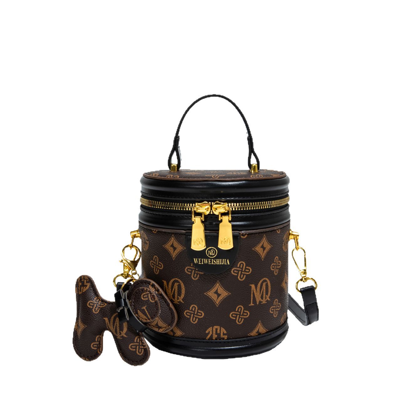 Cross-border retro print patchwork hand-held bucket bag for women, 2025 new trendy old pattern fashionable single-shoulder crossbody bag for women Item Picture