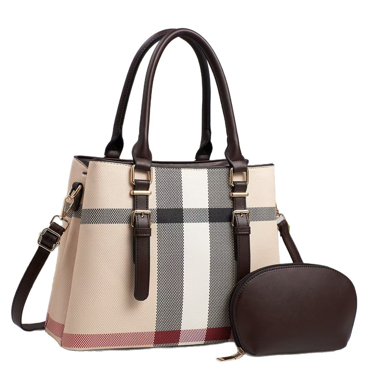 Grid Cross-border Women's Bag 2025 New large-capacity tote bag, fashionable and versatile briefcase, single-shoulder crossbody handbag Item Picture