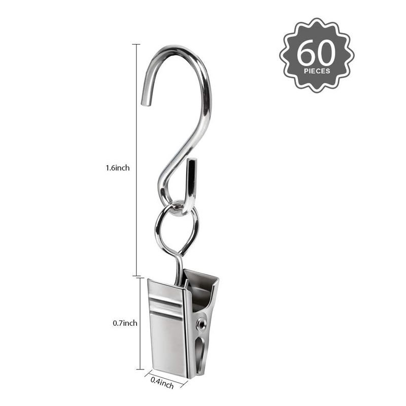 In stock: Metal S-shaped hooks with clips, black and silver S-shaped curtains, bath curtains, decorative hooks, outdoor party light hooks Item Picture