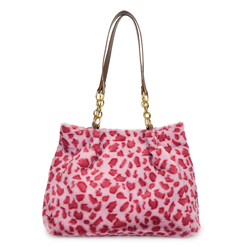 A plush, simple and textured chain bag for women, a new 2024 model in leopard print, single-shoulder crossbody, large capacity and stylish women's bag Item Picture