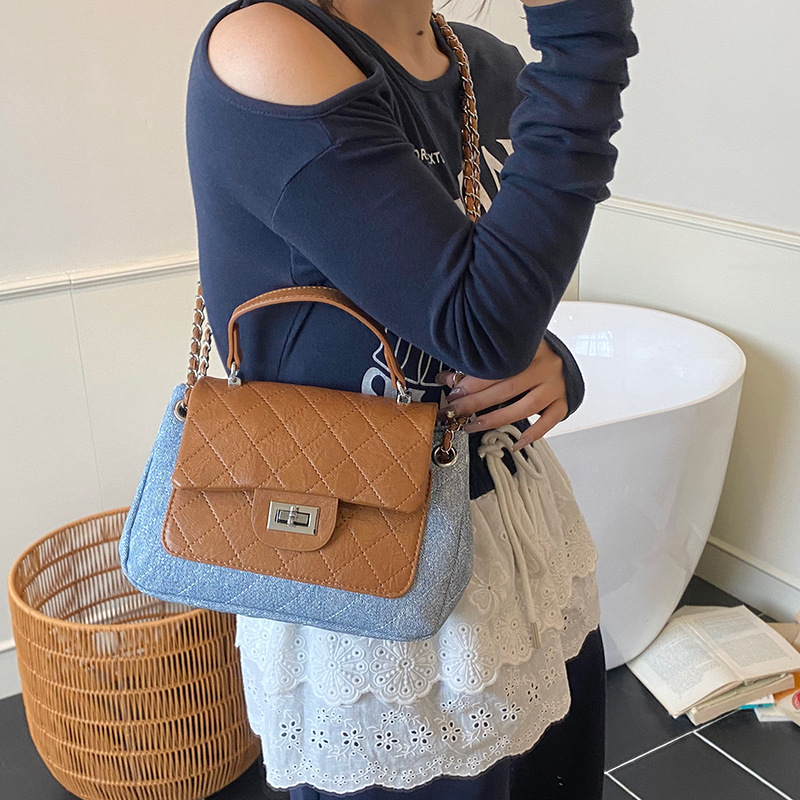 Cross-border fashion diamond-shaped handbag, versatile small square bag, 2025 new style stylish patchwork single-shoulder bag, trendy crossbody bag details Picture