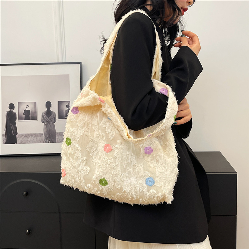 New cross-border textured heart-shaped canvas single-shoulder backpack, large-capacity handbag, high-quality commuting underarm bag Specification drawing
