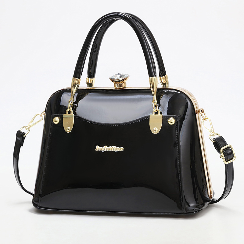 Shiny leather steel frame bag, fashionable hand-held large bag, Taizhou women's bag 2023 new style, popular foreign trade single-shoulder bag, crossbody bag Item Picture