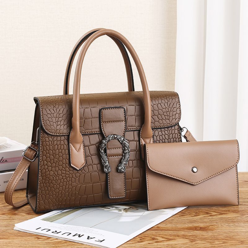 Cross-border foreign trade women's bag 2022 New Style Crocodile pattern 2-piece set, single-shoulder handbag, elegant and casual women's bag wholesale Specification drawing