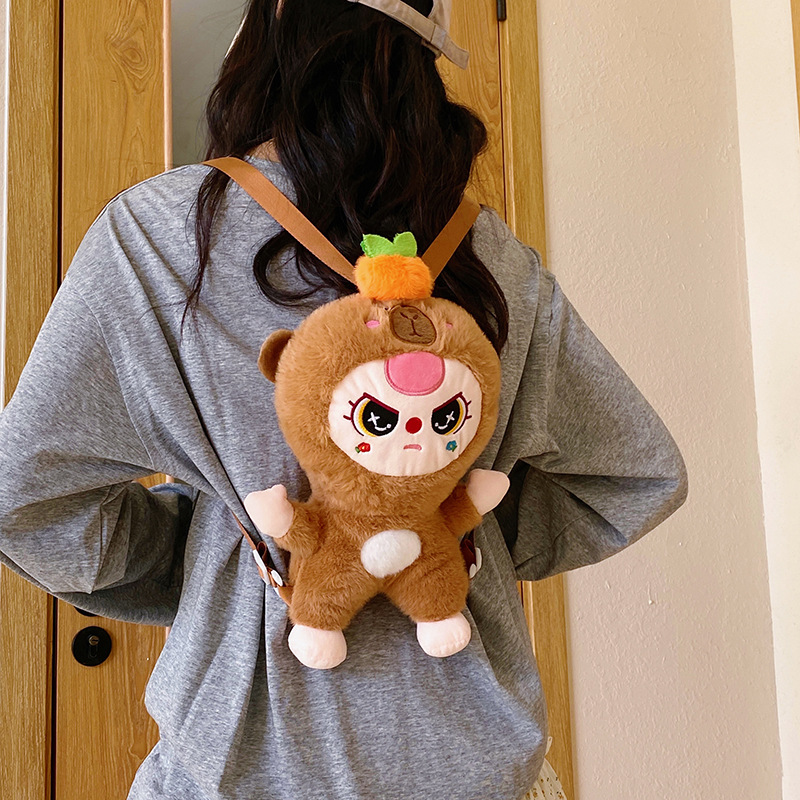 New cartoon tie-dyed plush toy backpack, claw machine doll, exchange for a girlish travel change key bag Specification drawing
