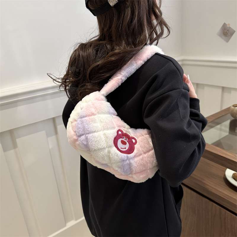Cartoon tie-dyed hand-held armpit bag, cartoon single-shoulder grab doll, foreign trade hand-held bag, shoulder crossbody bag, factory direct sales Specification drawing