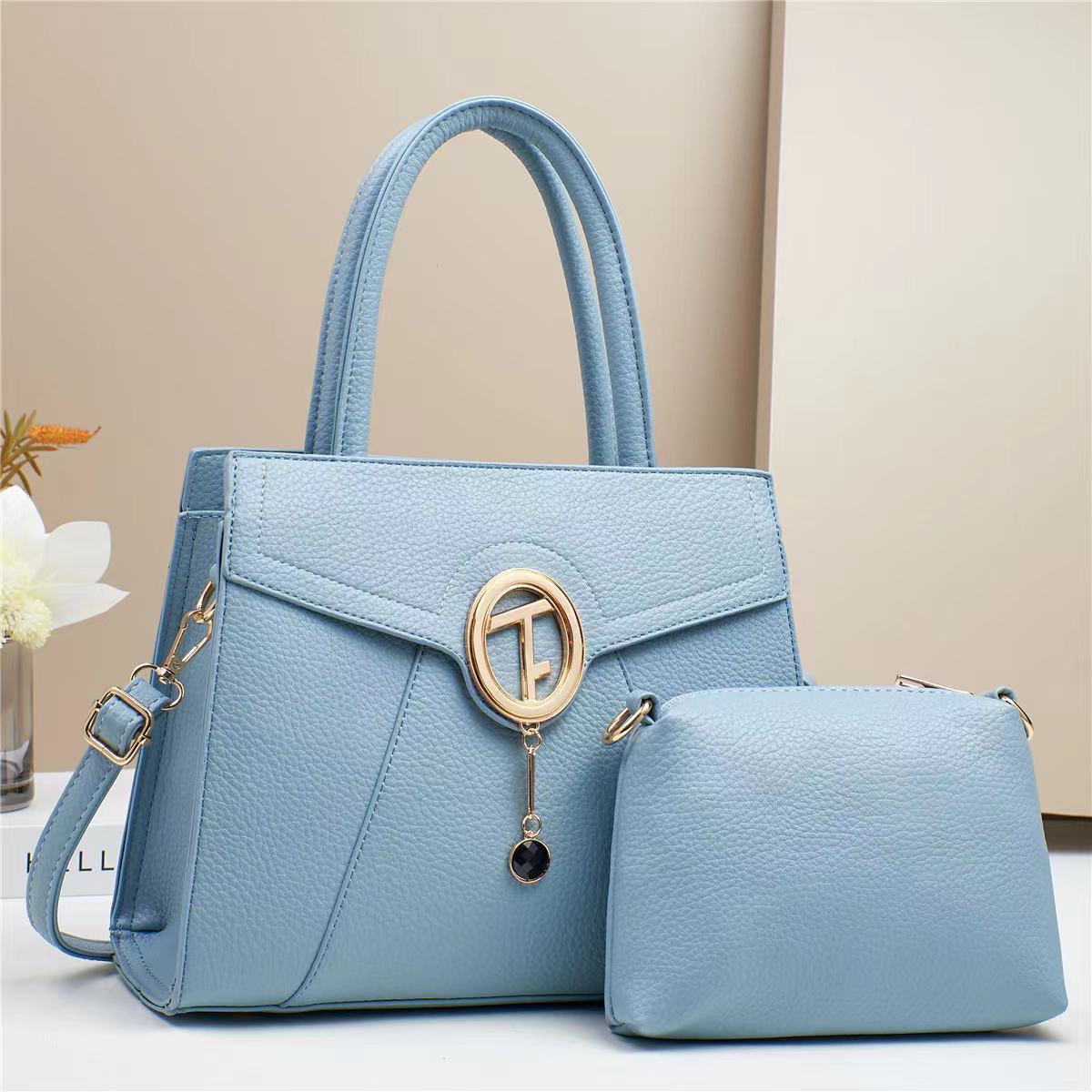 Two-piece set of fashionable brand's elegant mom bag, large-capacity simple women's handbag, best-selling single-shoulder crossbody bag, trendy Item Picture