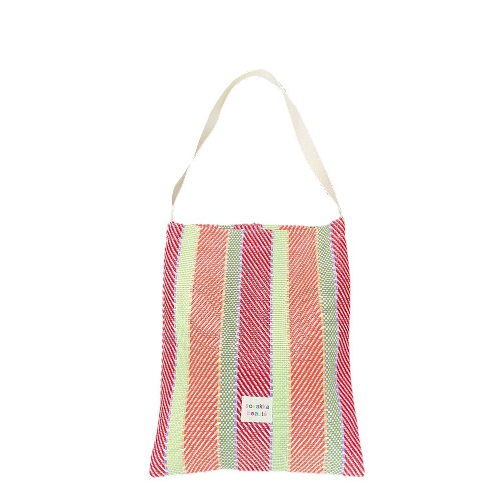 44204 woven colorful striped contrasting color women's hand bag, shoulder bag for class, commuting, crossbody, underarm bag for women Item Picture