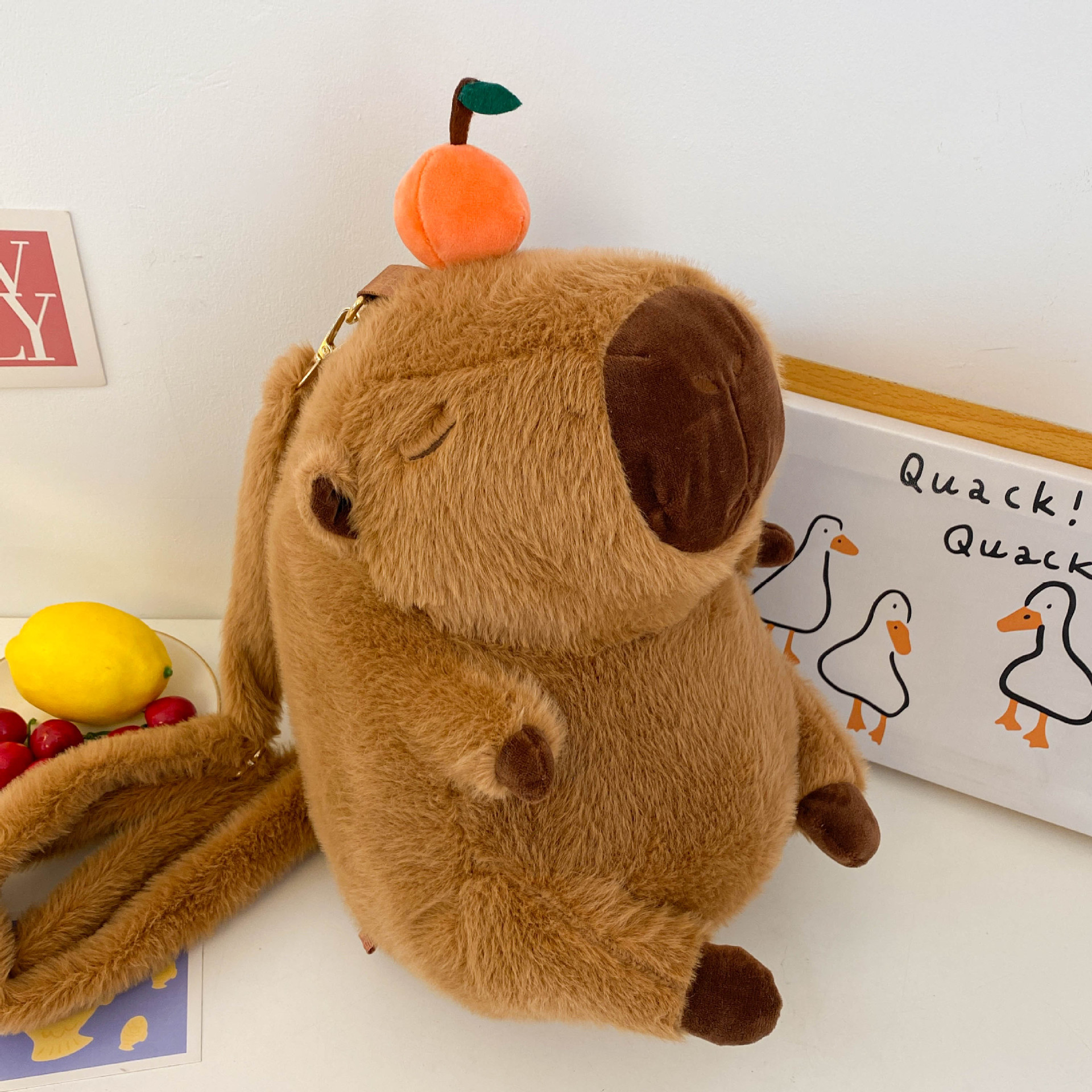 The new popular Capibara backpack, an ugly and cute plush crossbody bag, a cartoon capybara plush girl's handbag details Picture