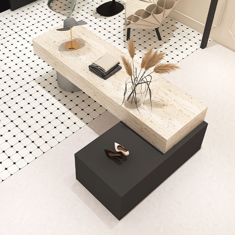 In the clothing store, there are island tables, cave stone tables, simple women's clothing stores, shoe, bag and accessory displays, eco-friendly flow tables, and display tables details Picture