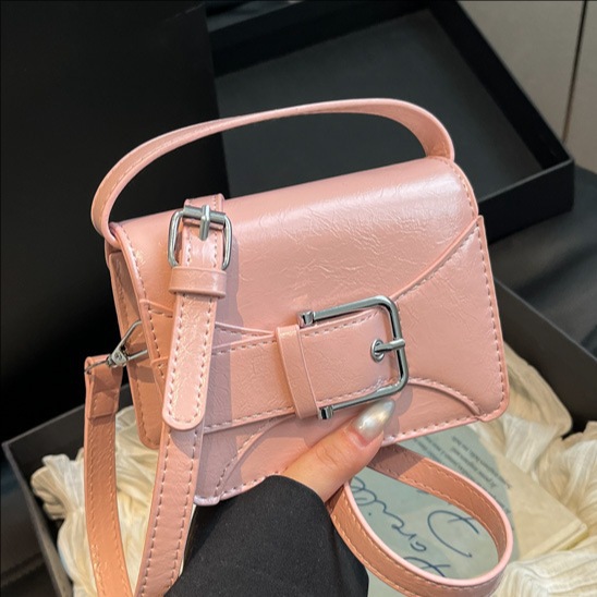 Korean solid color simple and niche belt mini hand-held square bag for women 2025 summer new style cute little wallet full figure