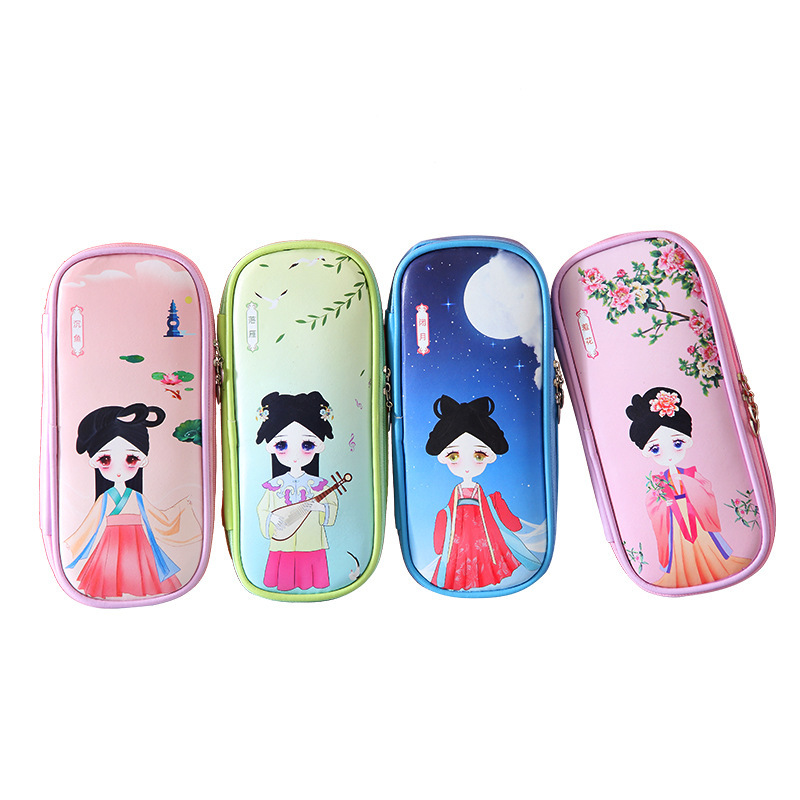 Digital printed cartoon ancient-style series pencil cases, large stationery boxes, portable zipper storage pencil cases for primary and secondary school students Application Scenario