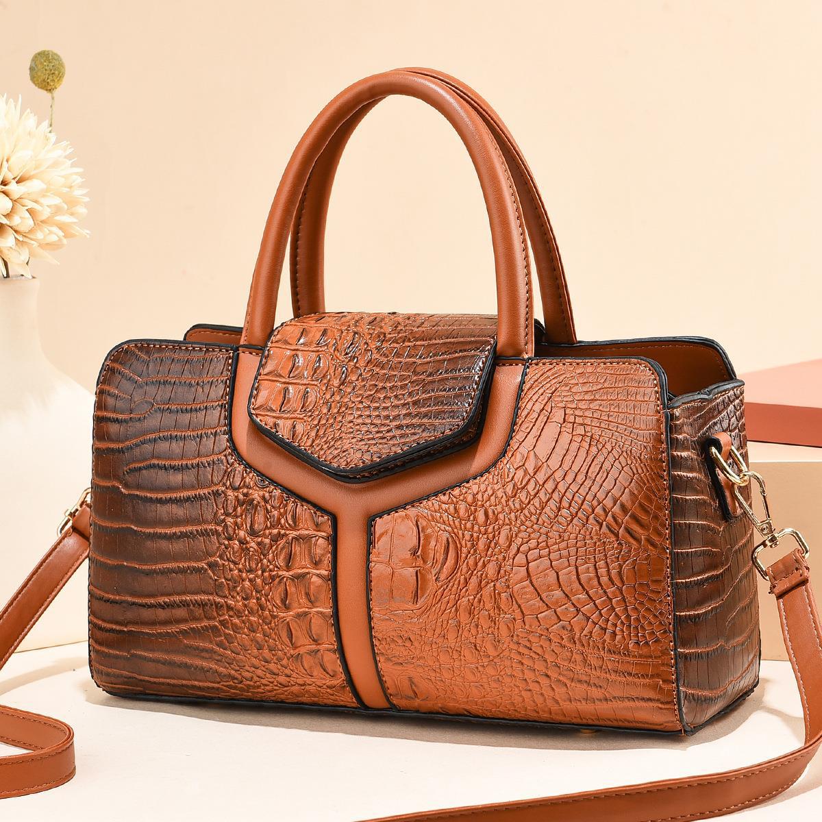 Cross-border foreign trade women's 2022 new style fashionable crocodile pattern handbag, large-capacity casual single-shoulder crossbody bag Specification drawing