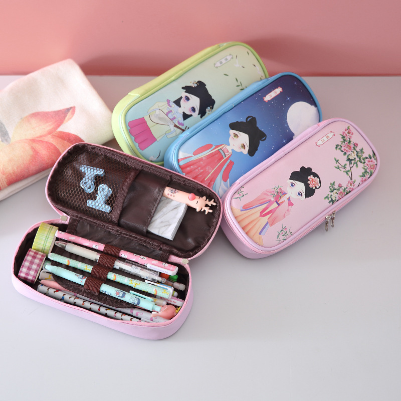 Digital printed cartoon ancient-style series pencil cases, large stationery boxes, portable zipper storage pencil cases for primary and secondary school students full figure