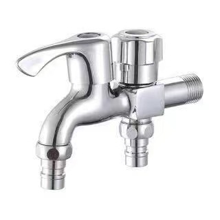 The washing machine faucet has a 4-inch copper core, a quick-opening extended faucet, and is made of zinc alloy 304. It features one water inlet and two water outlets Application Scenario
