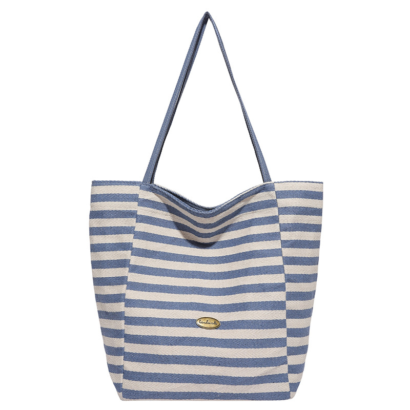 Striped canvas bag 2025 new Korean version ins Tote casual bag single-shoulder large capacity Tote bag shopping bag Item Picture