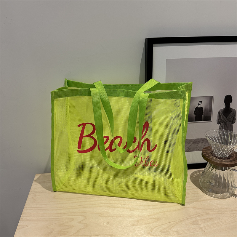 Mesh transparent shopping bag, large-capacity mesh single-shoulder bag, women's beach bag full figure
