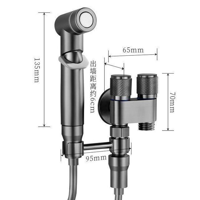 Cross-border all-pure copper one-in-two-out faucet toilet companion three-way Angle valve washing machine spray gun set factory Item Picture