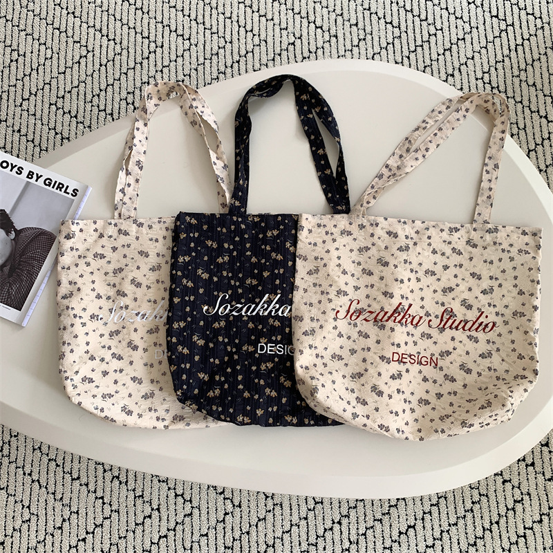 36272 Summer Floral Tote Bag, large-capacity casual single-shoulder canvas bag, new style of women's letter print bag Specification drawing