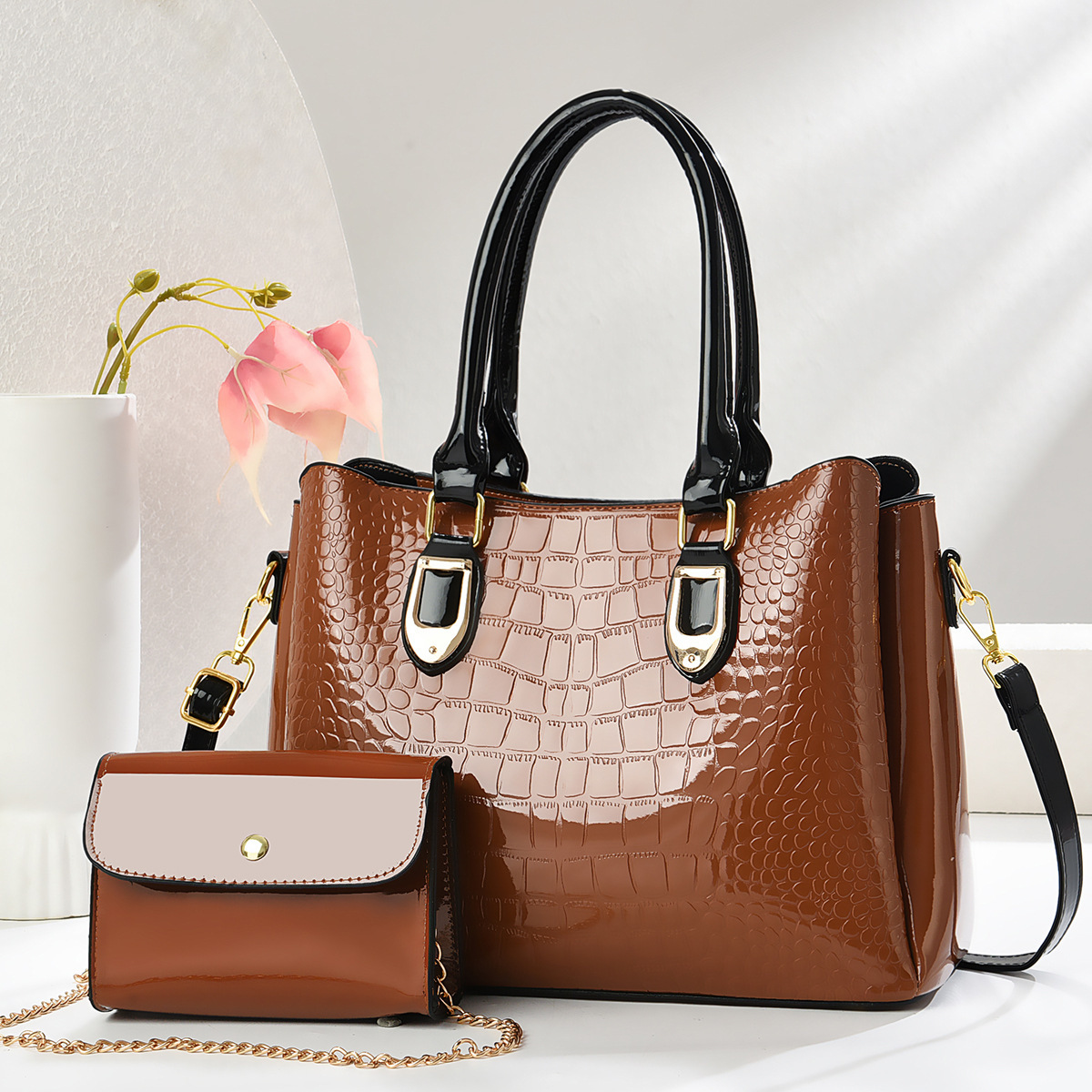 Two-piece set 2025 new style fashionable and trendy women's bag, high-end large-capacity single-shoulder bag, crossbody bag and handbag Specification drawing