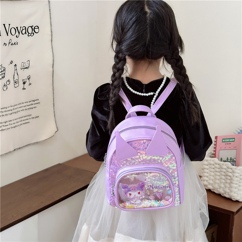 Cartoon sequined transparent children's schoolbag, princess mini backpack, girls' fashionable and cute bow baby backpack Specification drawing