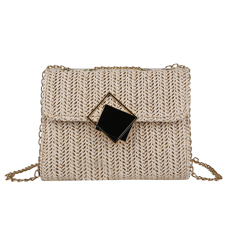 2023 Summer New fashion and trendy straw woven bag, stylish single-shoulder crossbody bag for women, Korean-style chain small square bag Item Picture
