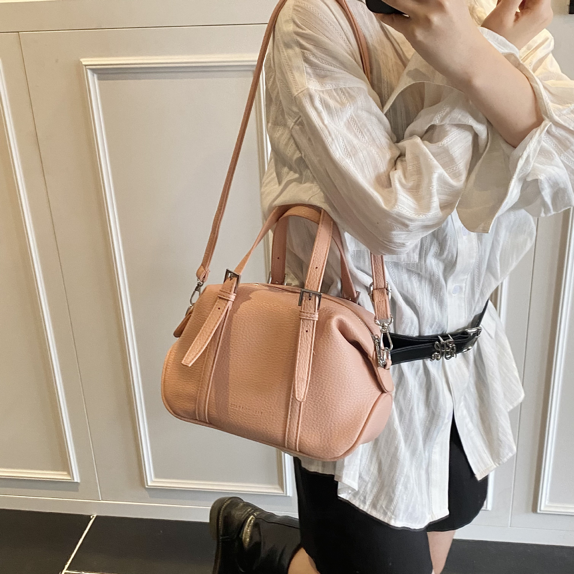 High-end retro lychee pattern small bag for women, 2025 new spring trend underarm single-shoulder bag, hand-held Boston bag Specification drawing