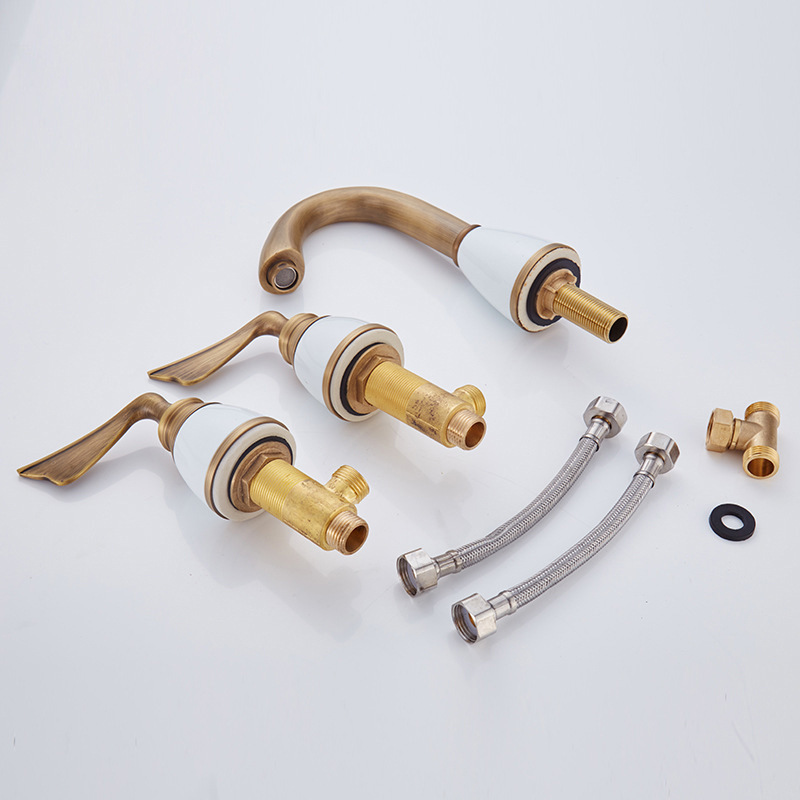 Three-hole antique faucet washbasin, all-copper washbasin, European-style antique three-hole washbasin, cold and hot water faucet Application Scenario