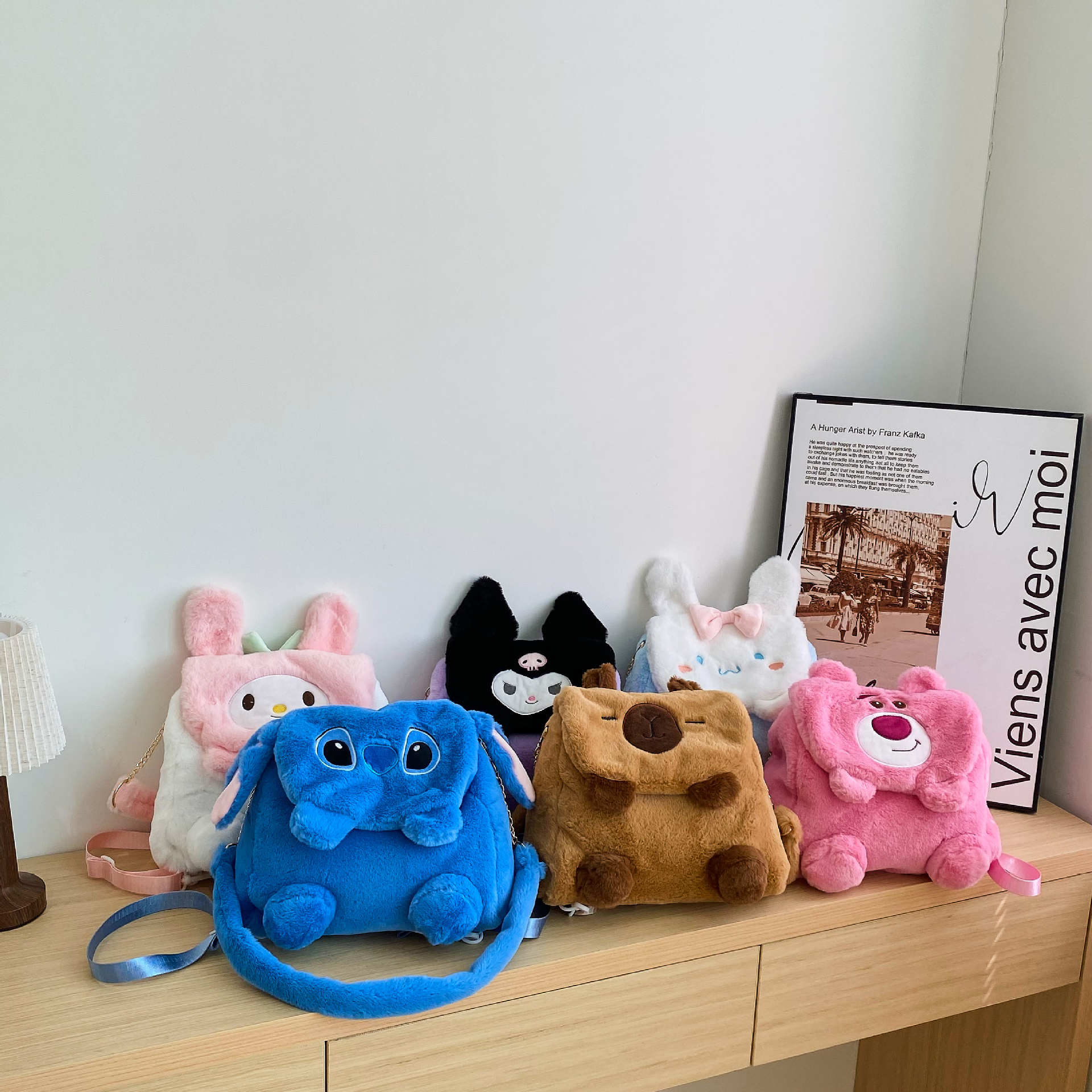 New cartoon animal furry double-back crossbody bag 2024, cute and girlish flip large-capacity backpack wholesale full figure