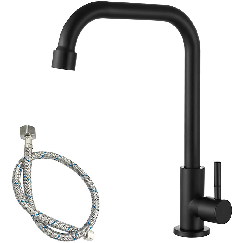 Black single-cold 7-shaped kitchen faucet, commercial bar faucet, single-rod handle, 304 stainless steel faucet full figure