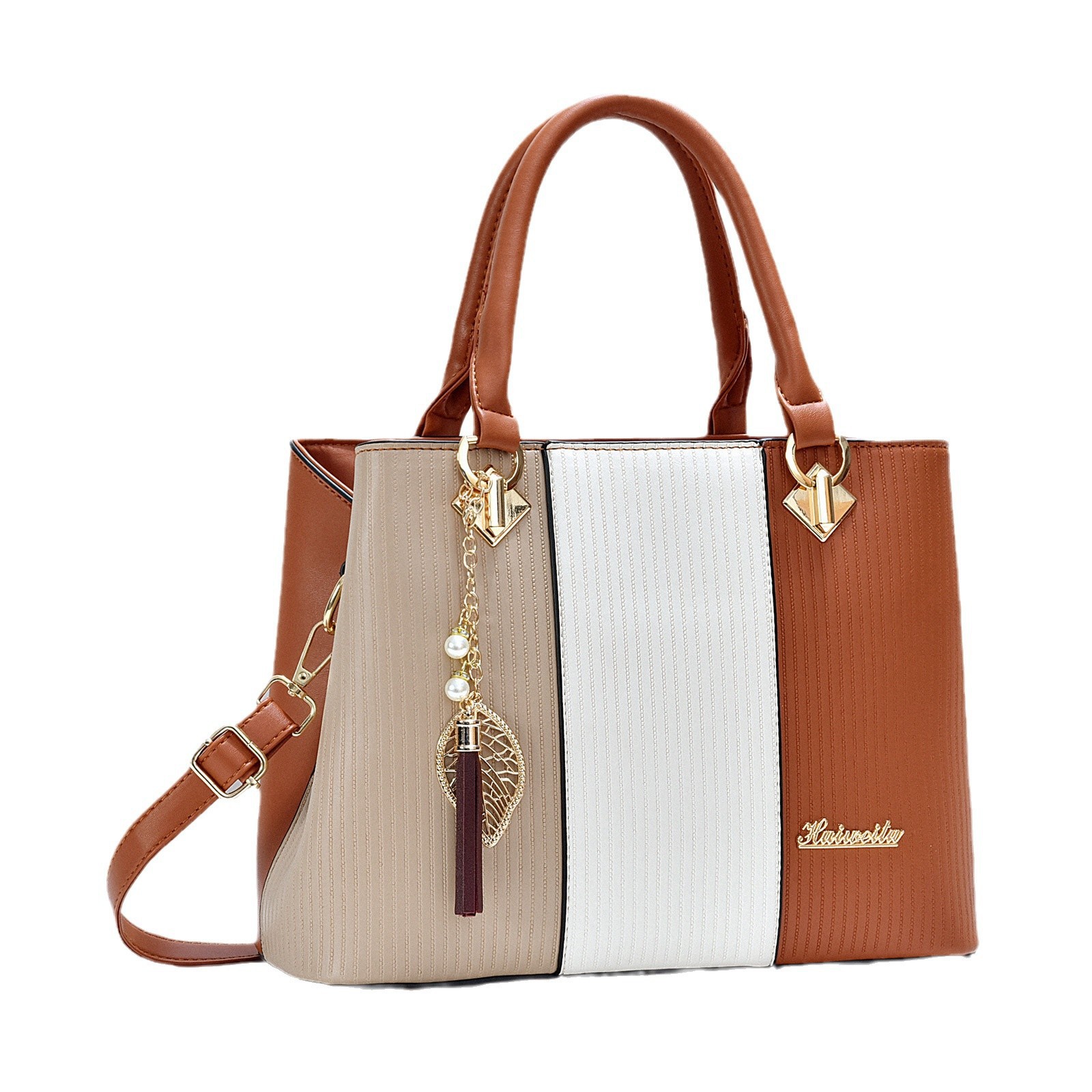 A large-capacity single-shoulder crossbody bag, a trendy cross-border color-blocking bag for middle-aged women, mothers and women, a new fashionable commuting handbag Item Picture