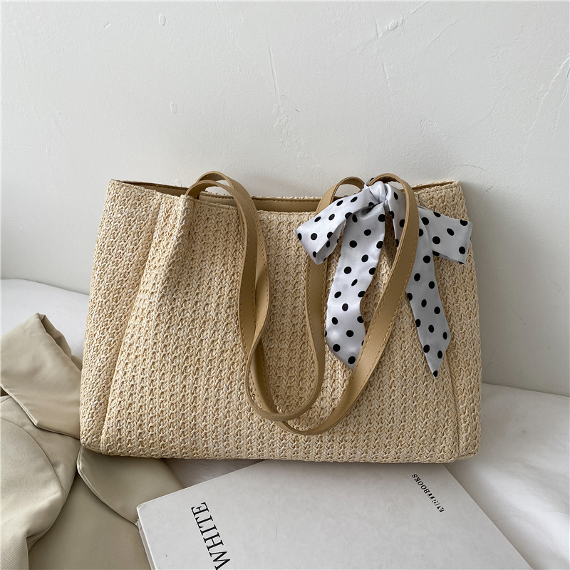 Large-capacity straw woven tote bag for women, 2024 new style fashionable shoulder bag, casual woven bag, commuter bag full figure