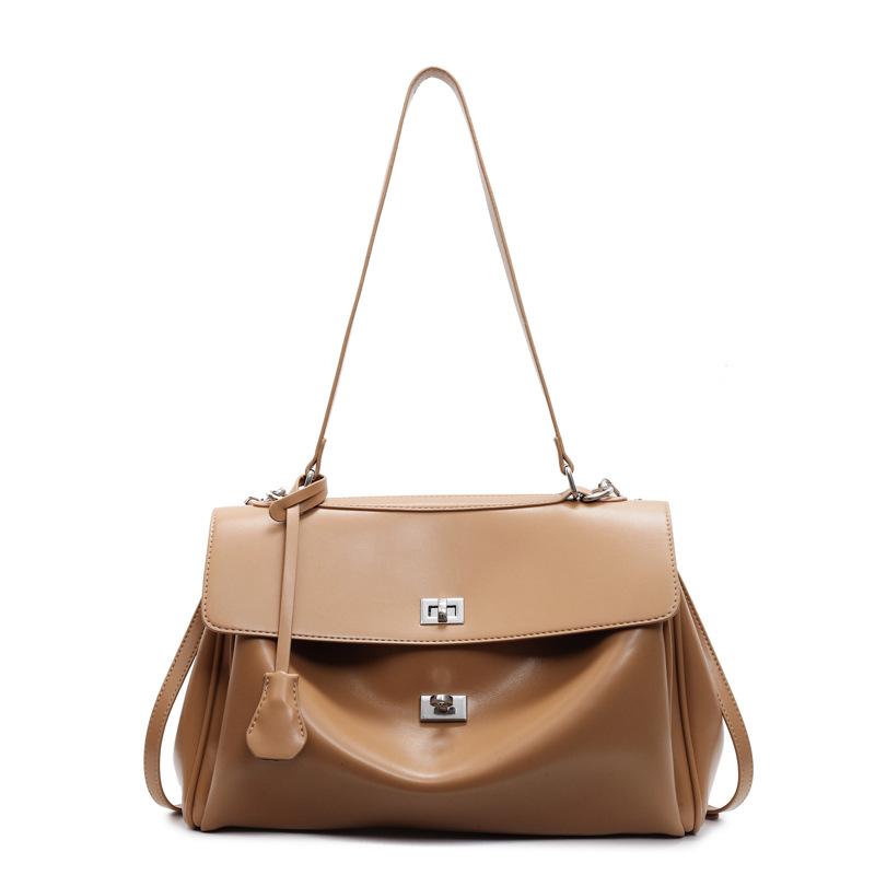 Simple urban commuter style large bag, niche design tote bag, women's large-capacity soft leather crossbody bag, versatile work bag Item Picture