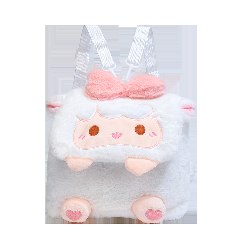New cartoon bow little sheep plush toy backpacks for girls, soft and cute student backpacks wholesale Item Picture