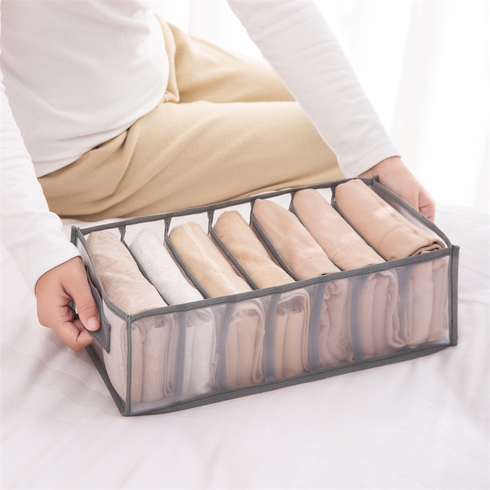 Clothing storage bag, drawer-type underwear storage, mesh compartments storage bag, hand-held pants, folding board, five-piece set Application Scenario