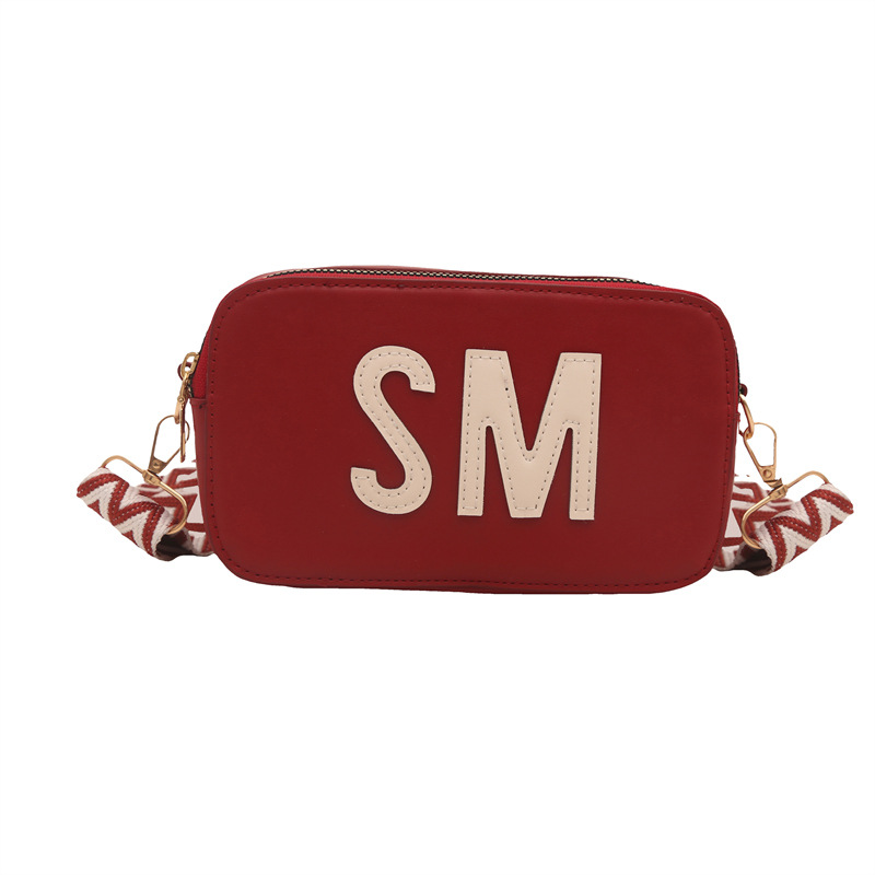 Korean-style texture camera bag, women's cross-border fashion single-shoulder bag, wide shoulder strap, stylish crossbody bag, square bag Item Picture